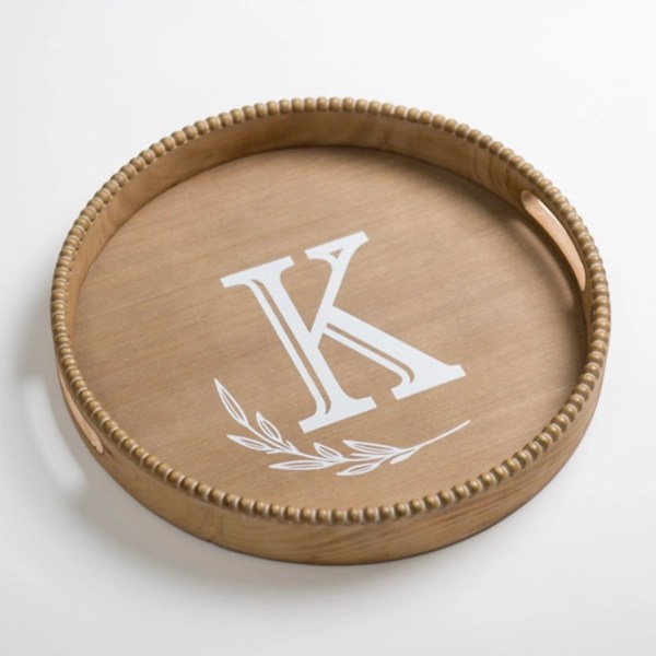 Round Monogram K Beaded Wood Tray Kirklands Home