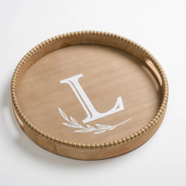 Round Monogram L Beaded Wood Tray Kirklands Home
