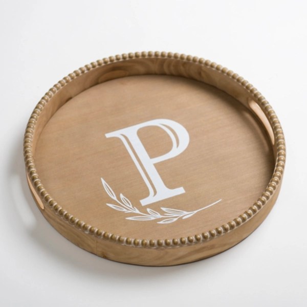 Round Monogram P Beaded Wood Tray Kirklands Home