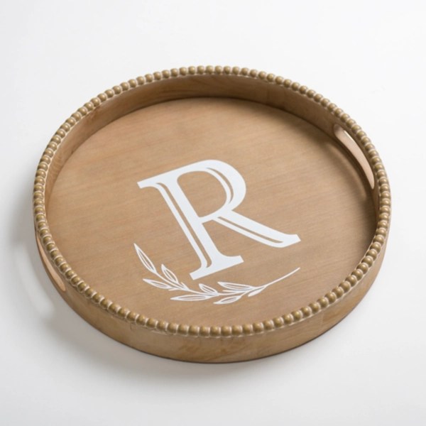 Round Monogram R Beaded Wood Tray Kirklands Home