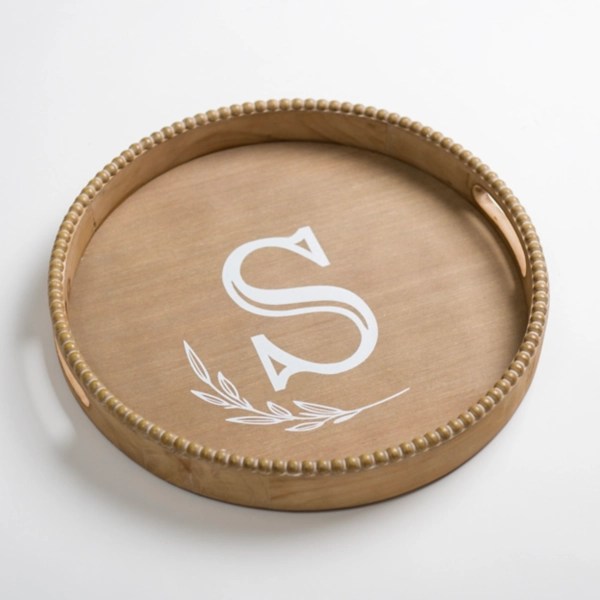 Round Monogram S Beaded Wood Tray Kirklands Home