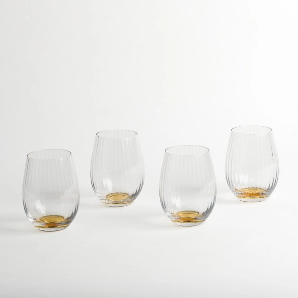 Ripple Gold Base Stemless Wine Glasses, Set of 4 Kirklands Home