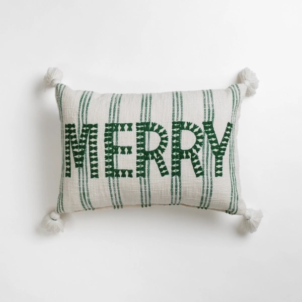 Green Striped Merry Lumbar Pillow Kirklands Home