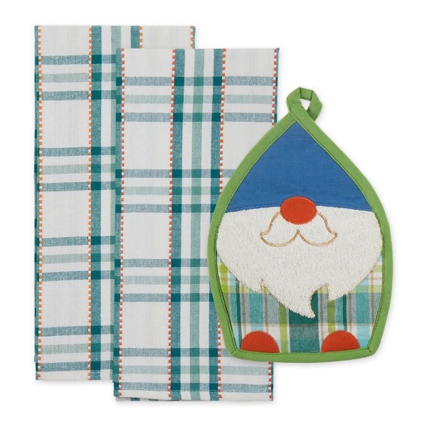 Plaid Garden Gnome 3pc. Towel and Pot Holder Set Kirklands Home