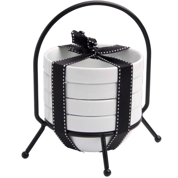 Round White 4pc. Snack Bowl Set with Rack Kirklands Home