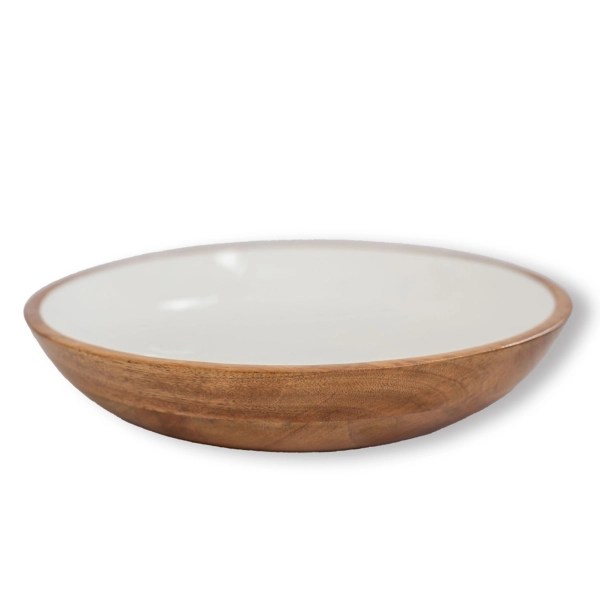 Mango Wood & White Enamel Serving Bowl, 15 in. Kirklands Home