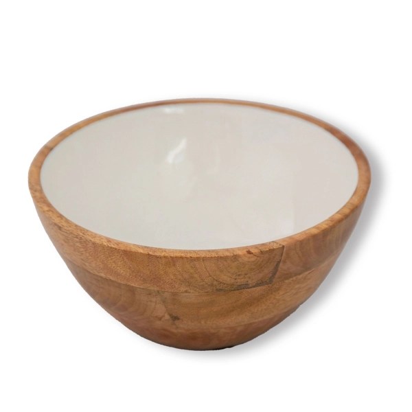 Mango Wood & White Enamel Serving Bowl, 9 in. Kirklands Home