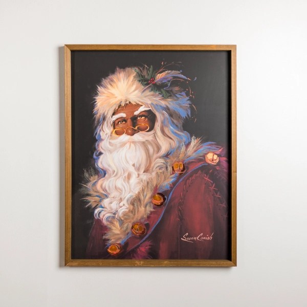 Merry Santa and Gold Bells Framed Canvas Art Print Kirklands Home