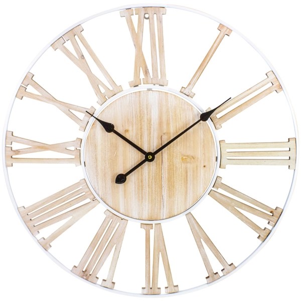 Round White Metal and Wood Wall Clock Kirklands Home
