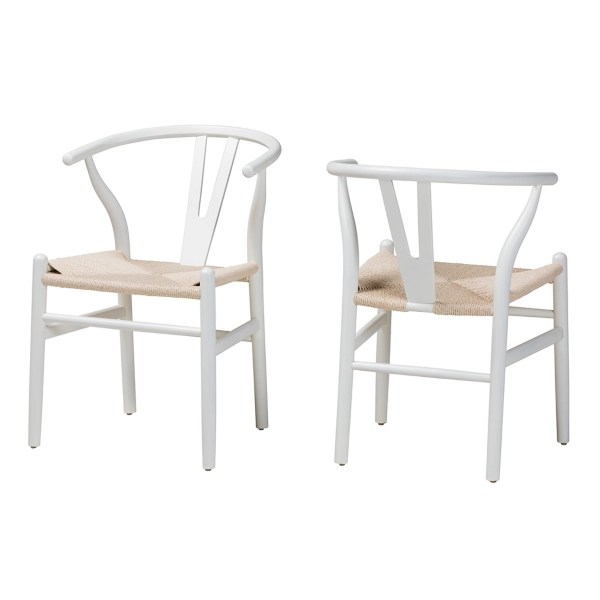 White and Tan Wishbone Dining Chairs, Set of 2 Kirklands Home
