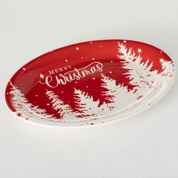 Red & White Trees Merry Christmas Serving Platter Kirklands Home