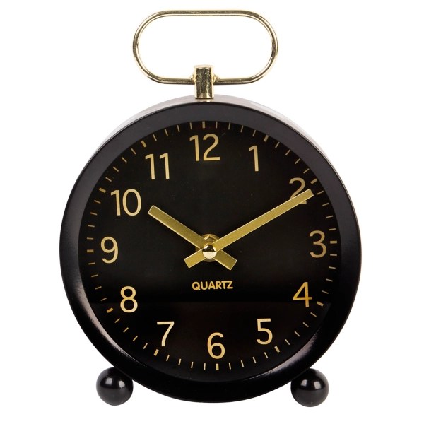 Round Black and Gold Tabletop Clock Kirklands Home