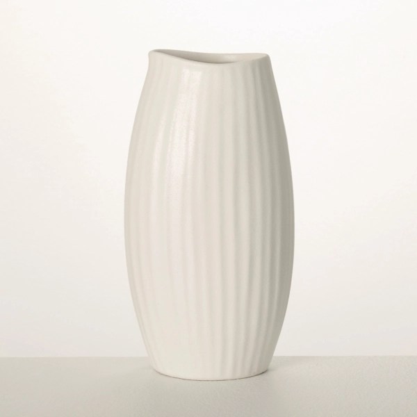 White Modern Ribbed Ceramic Vase Kirklands Home
