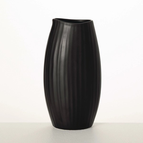 Black Modern Ribbed Ceramic Vase Kirklands Home