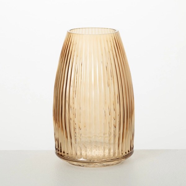 Modern Amber Ribbed Glass Vase Kirklands Home