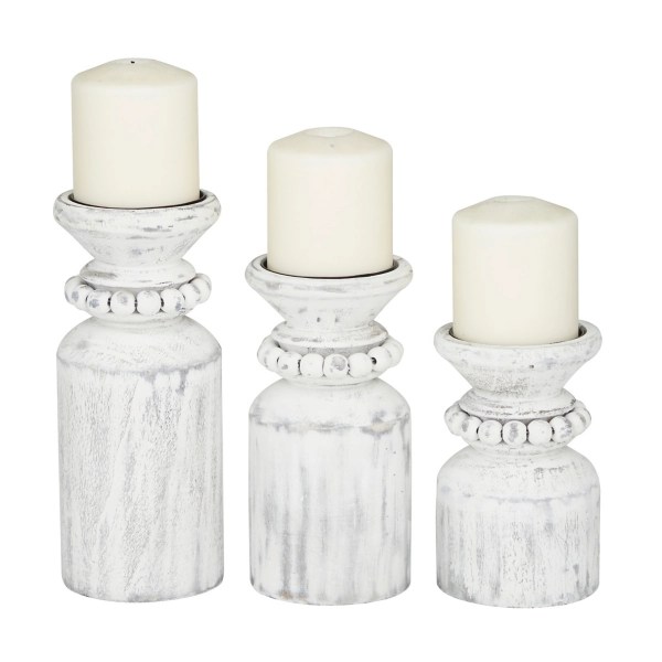 Distressed White Beaded Candle Holders, Set of 3 Kirklands Home