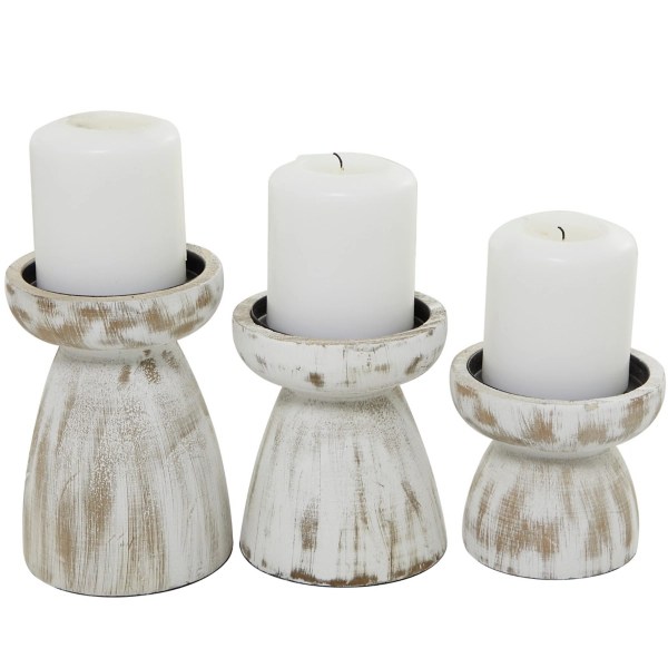Distressed Wood Pillar Candle Holders, Set of 3 Kirklands Home