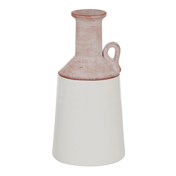 White Ceramic and Terracotta Jug Vase Kirklands Home