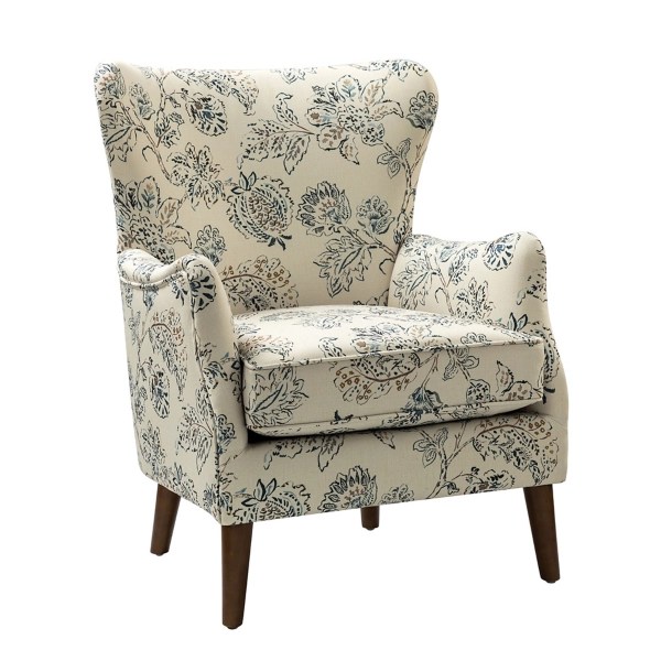 White & Blue Floral Jacquard Wingback Accent Chair Kirklands Home