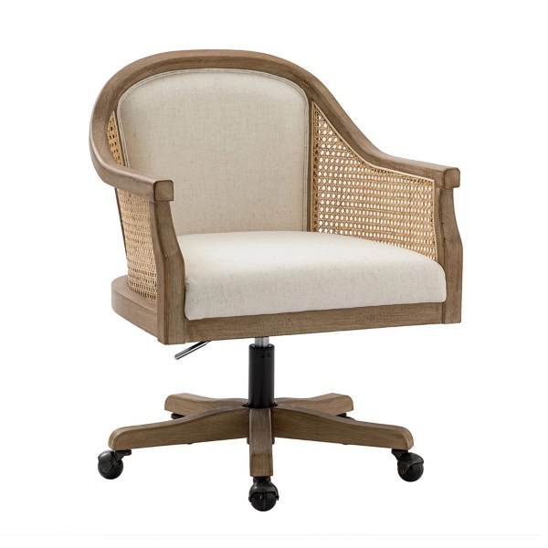 Ivory Rattan Swivel Office Chair Kirklands Home
