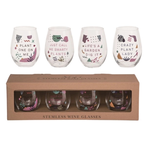Plant Enthusiast Stemless Wine Glasses, Set of 4 Kirklands Home
