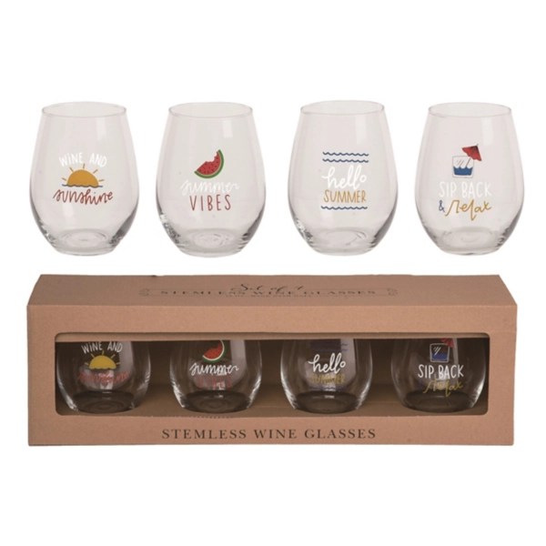 Summer Stemless Wine Glasses, Set of 4 Kirklands Home