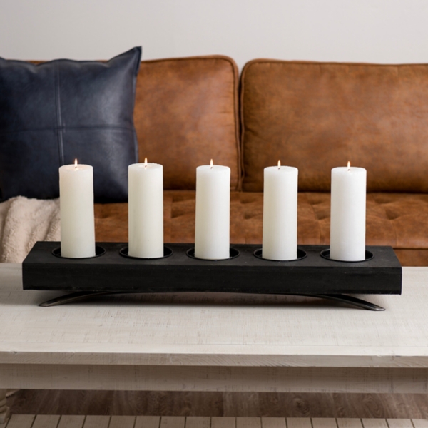 Black Wood and Metal Pillar Candle Runner Kirklands Home