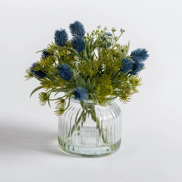 Kirklands Blue Thistle Arrangement in Glass Vase Hamilton Place
