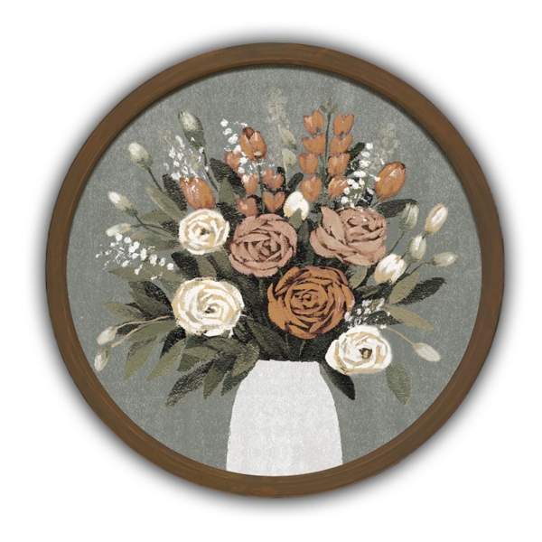 Floral Spice Bouquet Round Brown Framed Print Kirklands Home