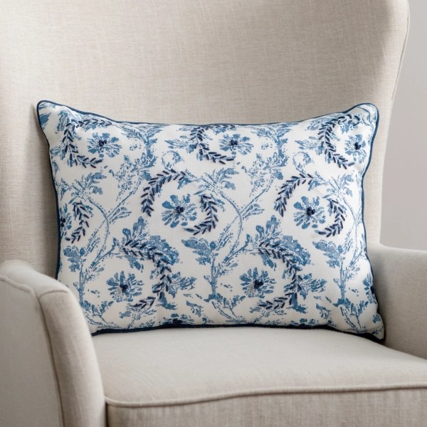 Blue Toile Embroidered Lumbar Pillow Kirklands Home