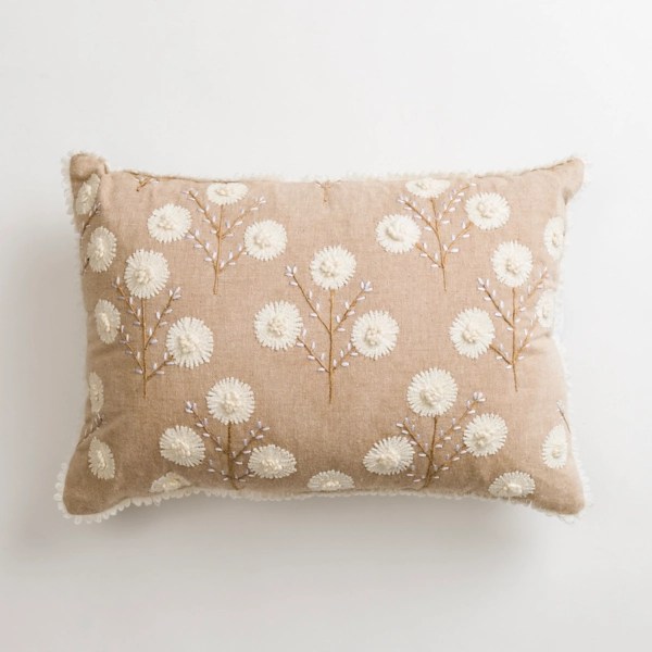 Neutral Floral Embroidered Eleanor Lumbar Pillow Kirklands Home