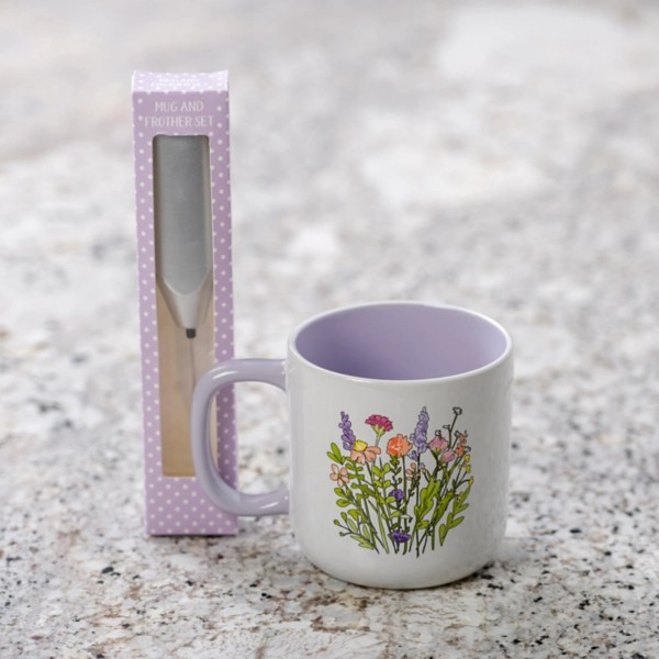 Purple Floral Mug and Frother Set Kirklands Home