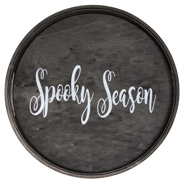 Round Spooky Season Black Wood Tray Kirklands Home