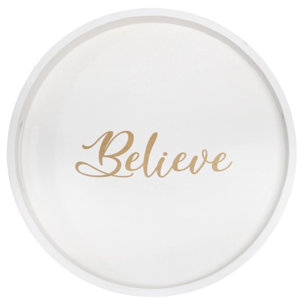 Round Believe White Wood Tray Kirklands Home