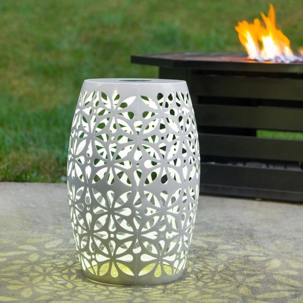 White Floral Solar Light Outdoor Stool Kirklands Home