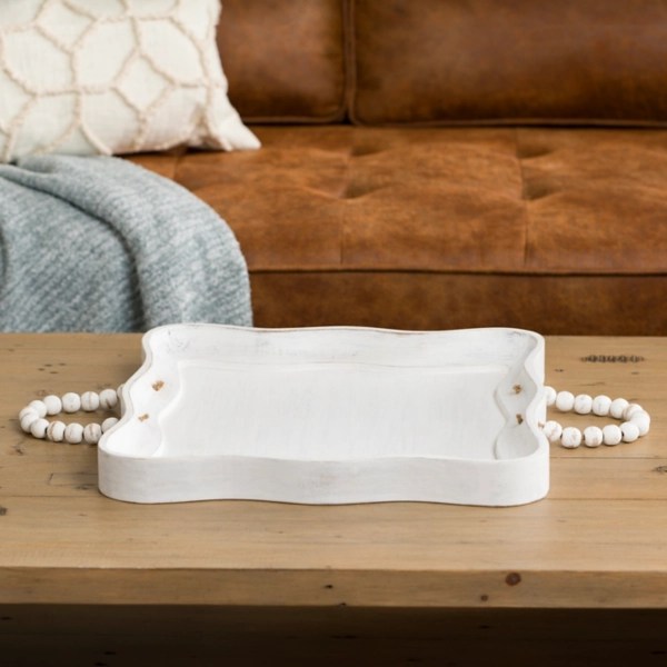 Whitewashed Wood Tray with Beaded Handles Kirklands Home
