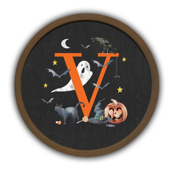 Halloween Monogram V Brown Framed Wall Plaque Kirklands Home