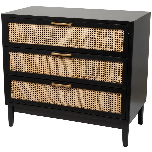 Black Wood and Rattan 3Drawer Chest Kirklands Home