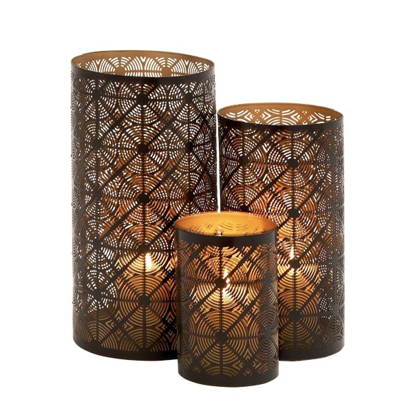 Dark Brown Pierced Metal Candle Holders, Set of 3 Kirklands Home