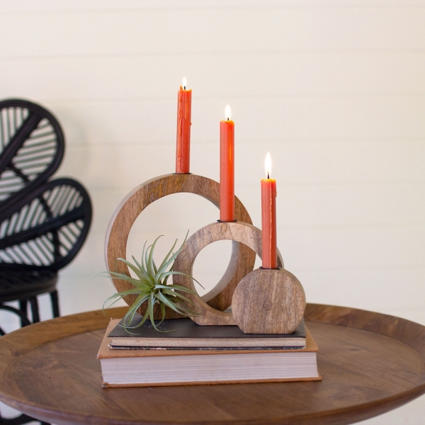 Circle Mango Wood Taper Candle Holders, Set of 3 Kirklands Home