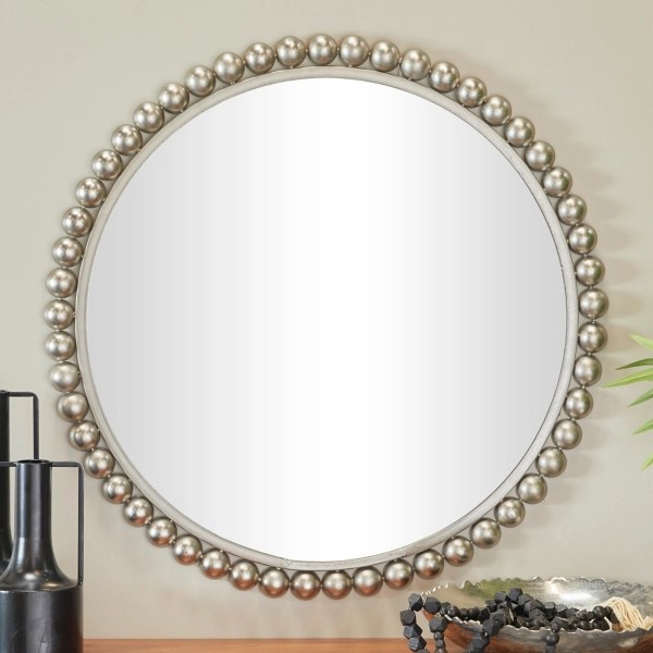 Silver Metal Round Beaded Frame Wall Mirror Kirklands Home