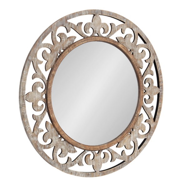 Kirklands Whitewashed Woodgrain Round Wall Mirror Hamilton Place