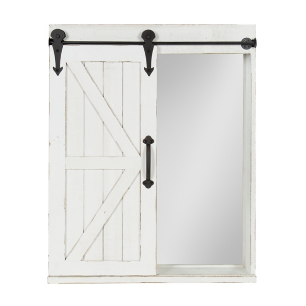 White Wood Barn Door Wall with Mirror Kirklands Home