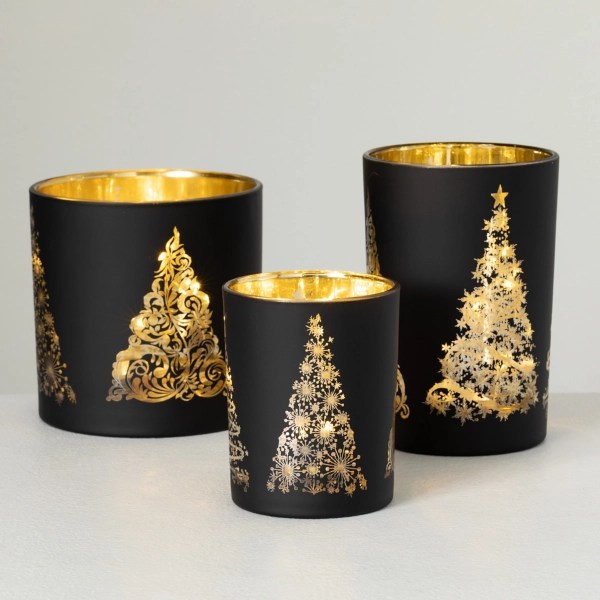 PreLit Black Christmas Tree Jars, Set of 3 Kirklands Home