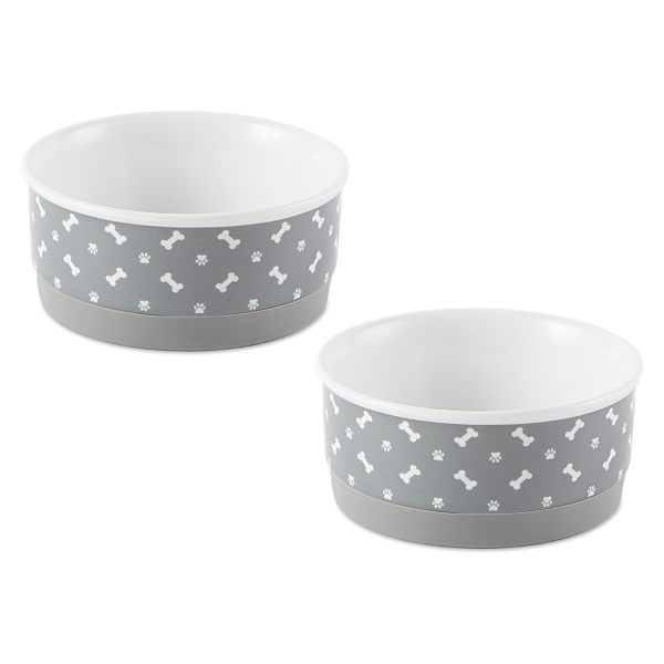 Small Gray Bone & Paw Ceramic Pet Bowls, Set of 2 Kirklands Home