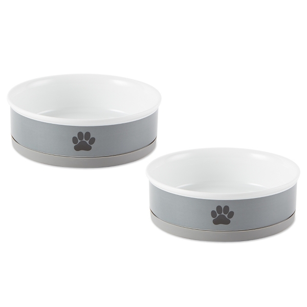 Large Gray Paw Print Ceramic Pet Bowls, Set of 2 Kirklands Home