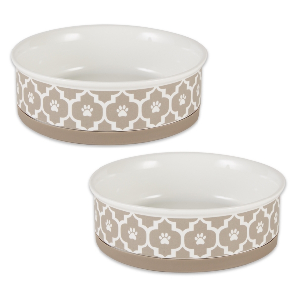 Large Taupe Lattice Ceramic Pet Bowls, Set of 2 Kirklands Home