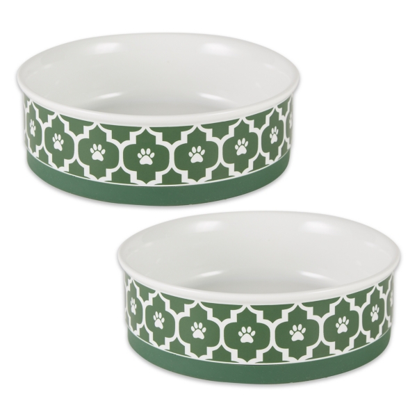 Large Green Lattice Ceramic Pet Bowls, Set of 2 Kirklands Home