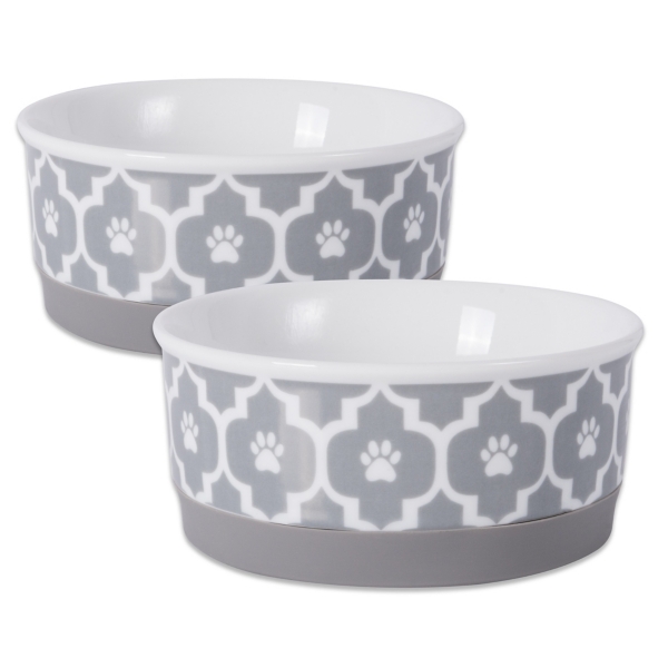 Small Gray Lattice Ceramic Pet Bowls, Set of 2 Kirklands Home