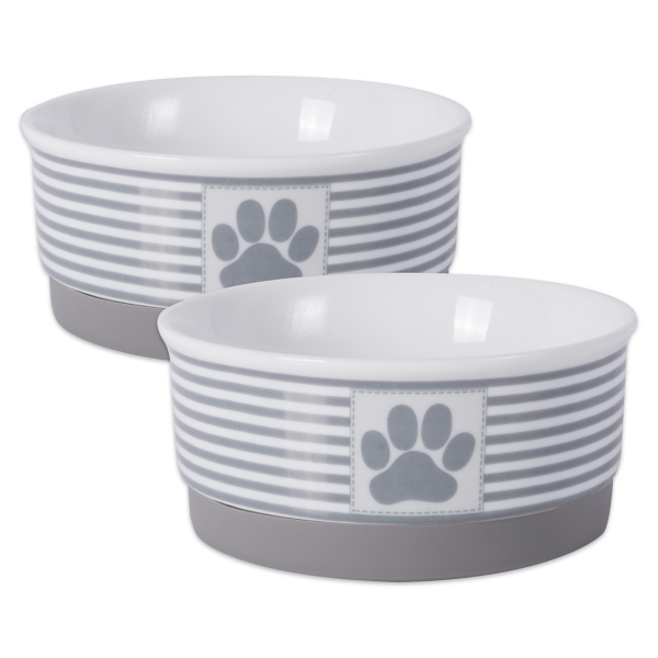Small Gray Paw Stripe Ceramic Pet Bowls, Set of 2 Kirklands Home